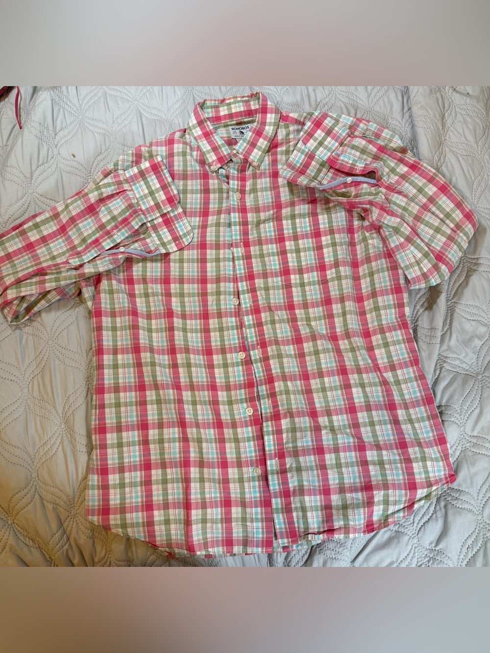 Bonobos Pink Green Plaid Button-Up Shirt